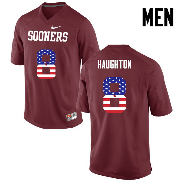 Men Oklahoma Sooners #8 Kahlil Haughton College Football USA Flag Fashion Jerseys-Crimson